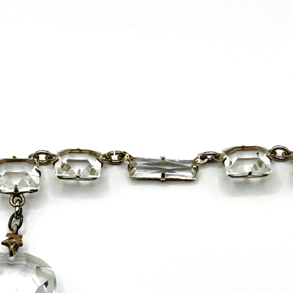 Antique Clear Crystal Sparkling Sterling Necklace with Glittering Drop