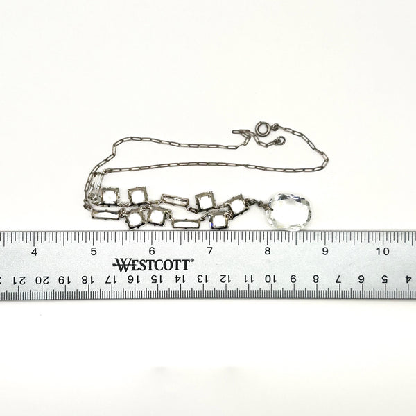 Antique Clear Crystal Sparkling Sterling Necklace with Glittering Drop