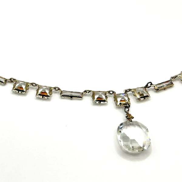 Antique Clear Crystal Sparkling Sterling Necklace with Glittering Drop