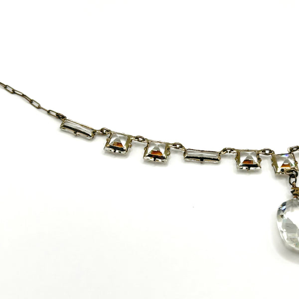 Antique Clear Crystal Sparkling Sterling Necklace with Glittering Drop