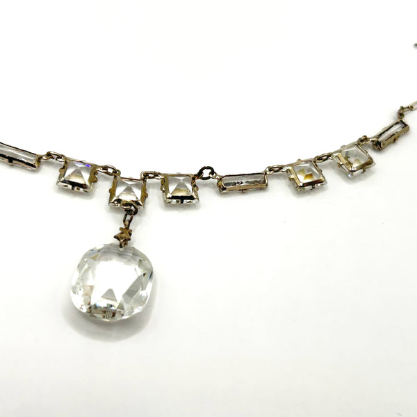 Antique Clear Crystal Sparkling Sterling Necklace with Glittering Drop