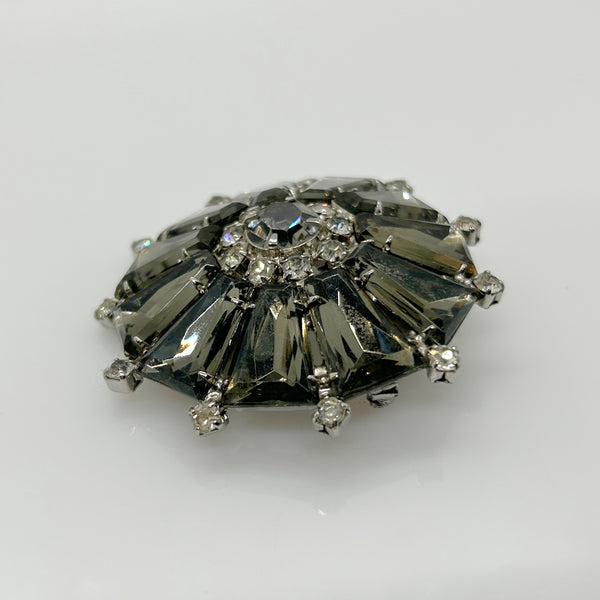 Vintage Gray Rhinestone Pinwheel Brooch