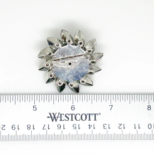 Vintage Smoky Gray and Dark Gray Round Brooch - Elevate your outfit with unusual gray rhinestones. Features layered, marquise ring design for timeless glamour. Shop now!