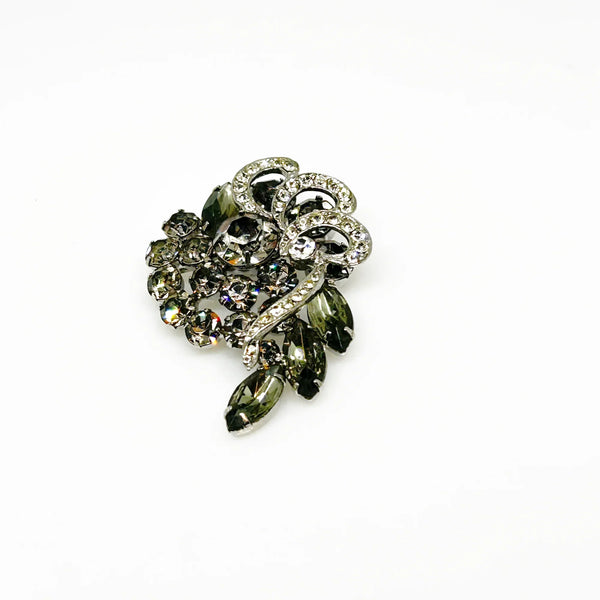 Especially Fine Vintage 1960s Gray Rhinestone Brooch Earrings Set