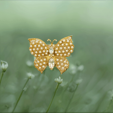 Graziano Faux Pearl Vintage Golden Butterfly Brooch - Lamoree’s Vintage