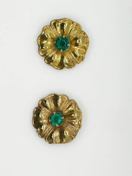 Vintage Floral Shoe Clips with Green Center Stones