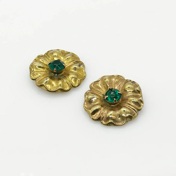 Vintage Floral Shoe Clips with Green Center Stones