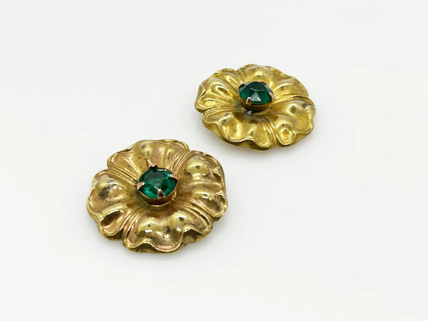 Vintage Floral Shoe Clips with Green Center Stones