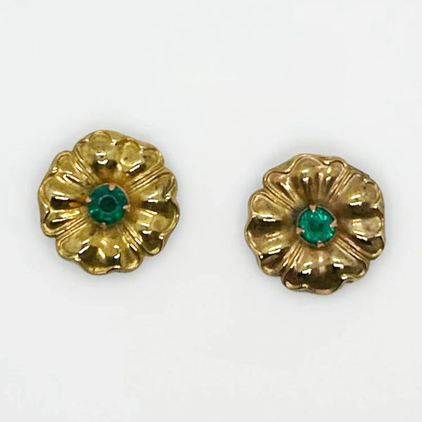 Vintage Floral Shoe Clips with Green Center Stones