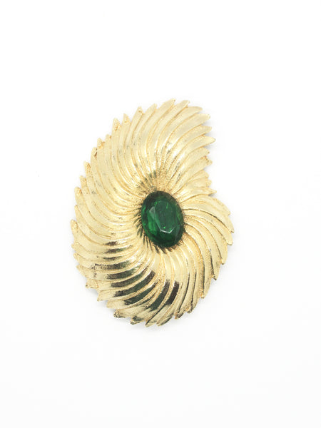 Vintage Unsigned Tortolani Abstract Brooch with Green Faceted Stone