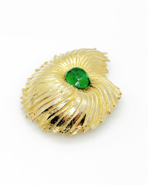 Vintage Unsigned Tortolani Abstract Brooch with Green Faceted Stone