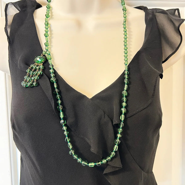 Lovely Long Deco Green Beaded Necklace with Drops