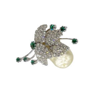 Unusual Vintage Brooch with Baroque Faux Pearl and Rhinestones