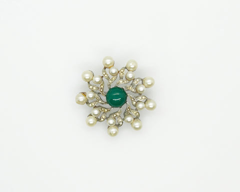 Vintage Pearl and Green Belle Epoque Style Swirl Brooch