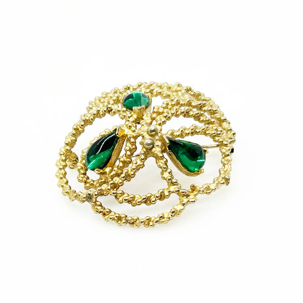 Dalshiem Green and Gold Textured Vintage Brooch
