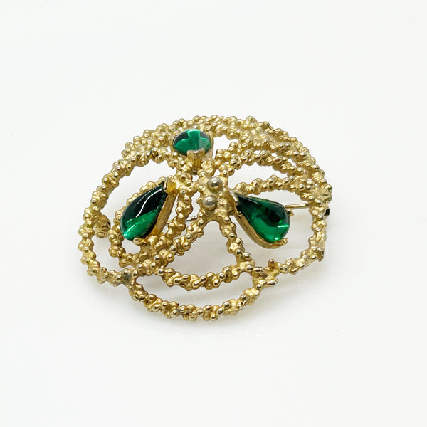 Dalshiem Green and Gold Textured Vintage Brooch