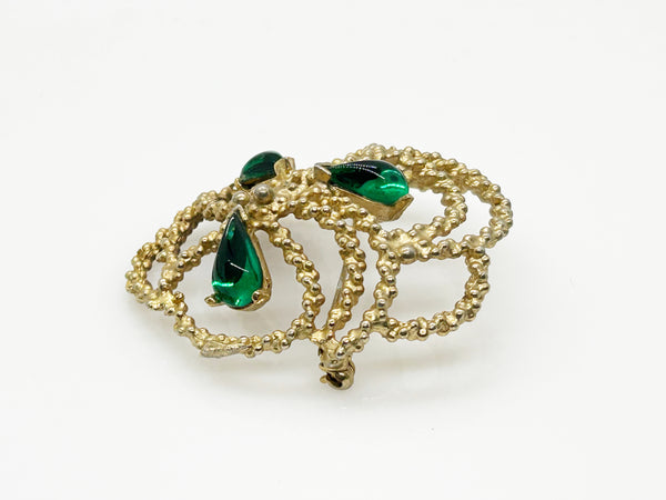 Dalshiem Green and Gold Textured Vintage Brooch