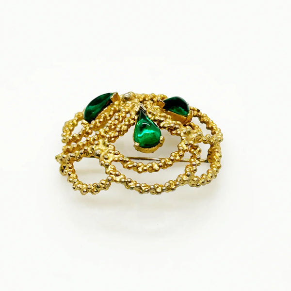 Dalshiem Green and Gold Textured Vintage Brooch