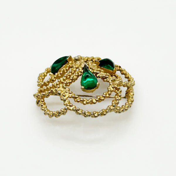 Dalshiem Green and Gold Textured Vintage Brooch