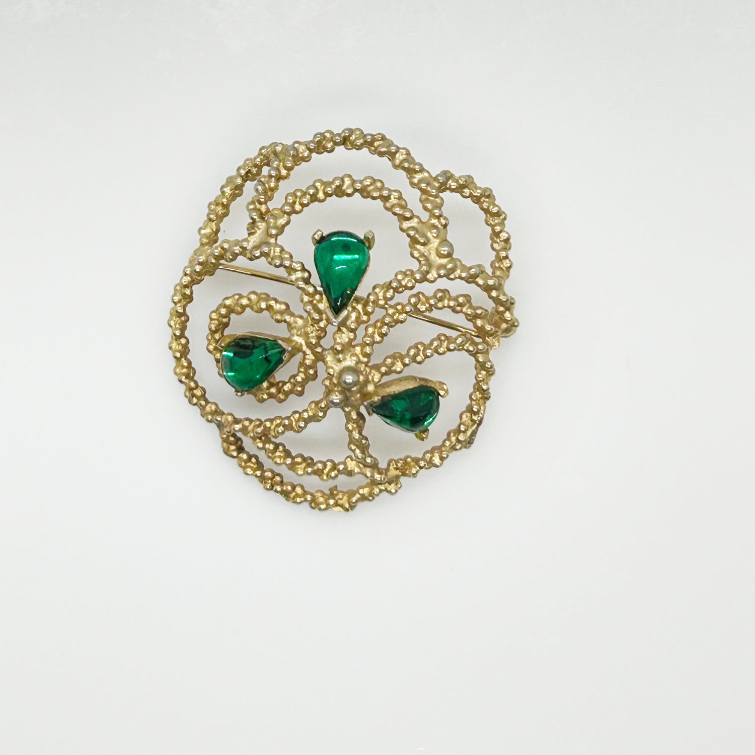 Dalshiem Green and Gold Textured Vintage Brooch