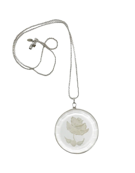 Hallmark Glass Etched Frosted Rose Pendant and Chain