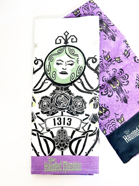 Perfect for Haunted Mansion fans: our Disney Haunted Mansion Purple Dish Towels (2023) provide spooky charm and practical use. Shop today!