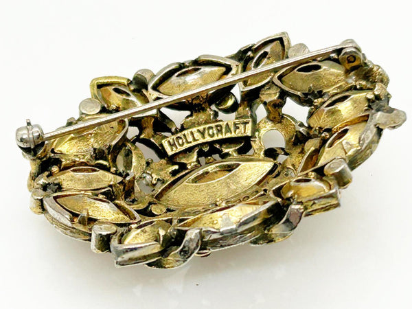 Hollycraft 1950 Golden Rhinestone Vintage Brooch - Lamoree’s Vintage