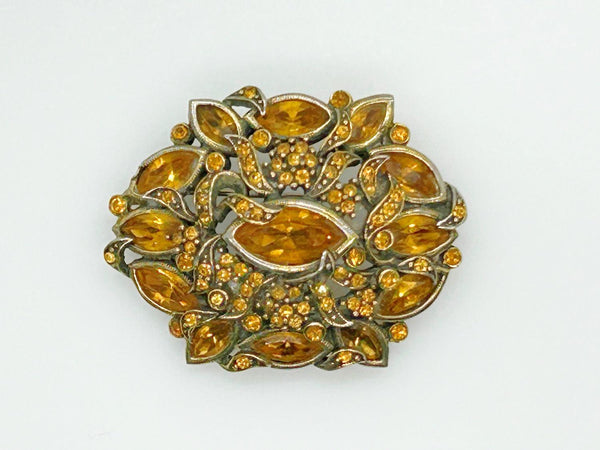 Hollycraft 1950 Golden Rhinestone Vintage Brooch - Lamoree’s Vintage