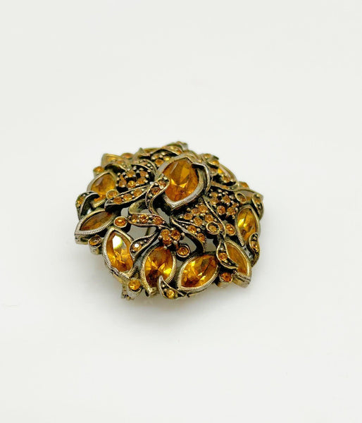 Hollycraft 1950 Golden Rhinestone Vintage Brooch - Lamoree’s Vintage