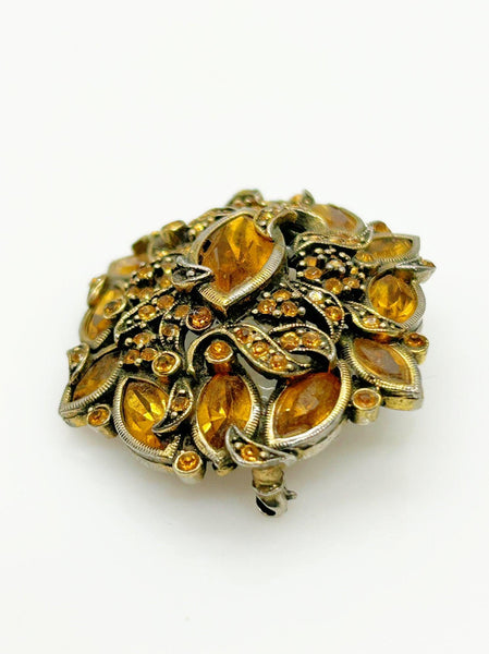 Hollycraft 1950 Golden Rhinestone Vintage Brooch - Lamoree’s Vintage