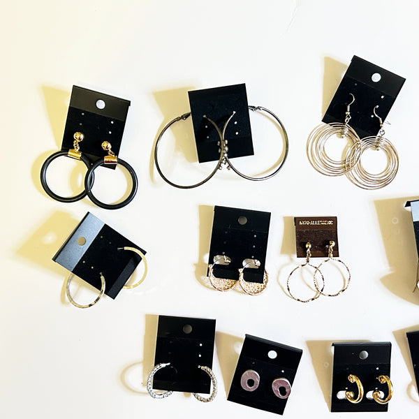 Assorted Fashion Pierced Earring Bulk Lot - 18 Pairs Gold & Silver Tone Statement Hoops