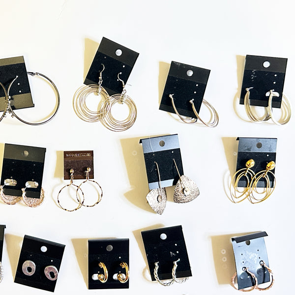 Assorted Fashion Pierced Earring Bulk Lot - 18 Pairs Gold & Silver Tone Statement Hoops