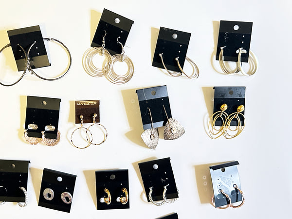 Assorted Fashion Pierced Earring Bulk Lot - 18 Pairs Gold & Silver Tone Statement Hoops