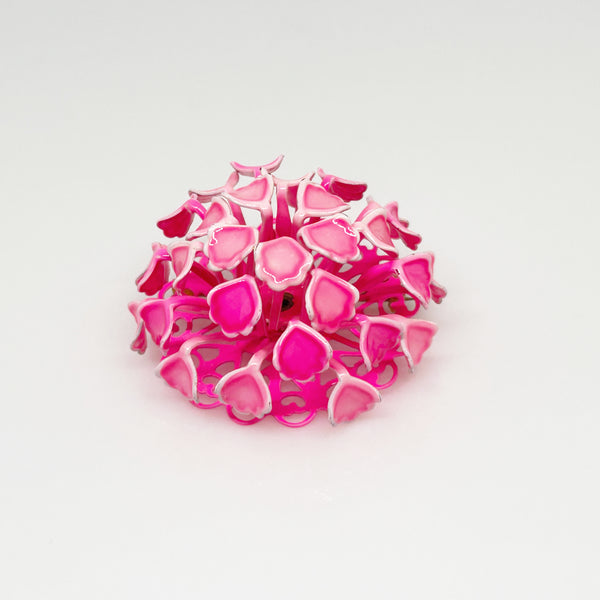 1960s Enameled Pink and White Heart Flower Brooch - Showcases a captivating three dimensional vintage flower design. Features charming pink and white heart motifs. Shop now!