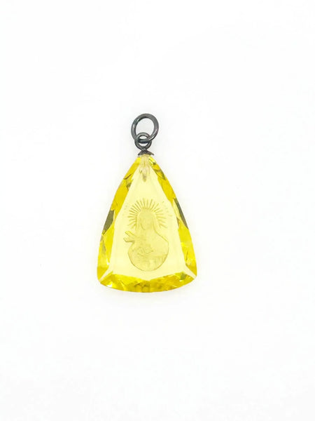 Antique Sunshine Yellow Art Glass Intaglio Madonna Pendant - Lamoree’s Vintage