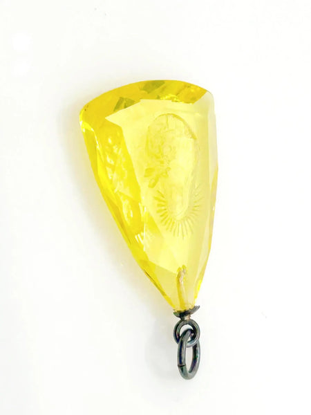 Antique Sunshine Yellow Art Glass Intaglio Madonna Pendant - Lamoree’s Vintage