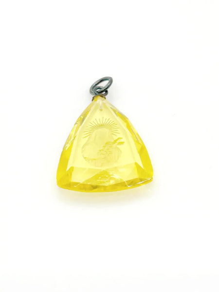 Antique Sunshine Yellow Art Glass Intaglio Madonna Pendant - Lamoree’s Vintage