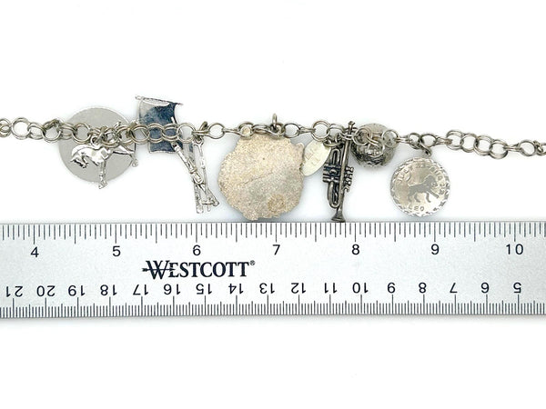 Sterling Charm Bracelet 1970s Skis Horse Flag