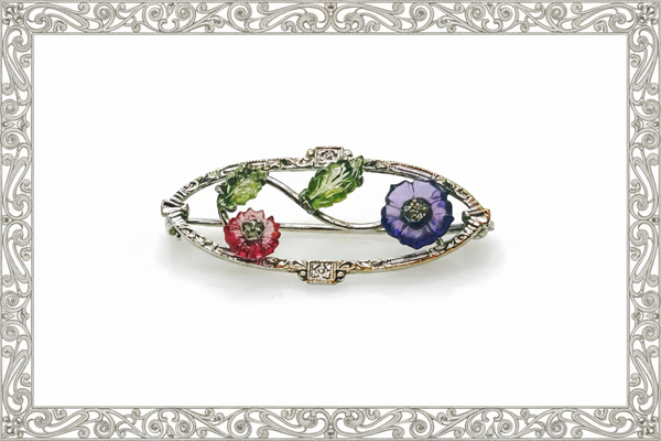 Perfect for vintage jewelry lovers: our Antique Springtime Floral Brooch provides early 20th century elegance with colorful blooms and sparkling marcasite. Shop today!