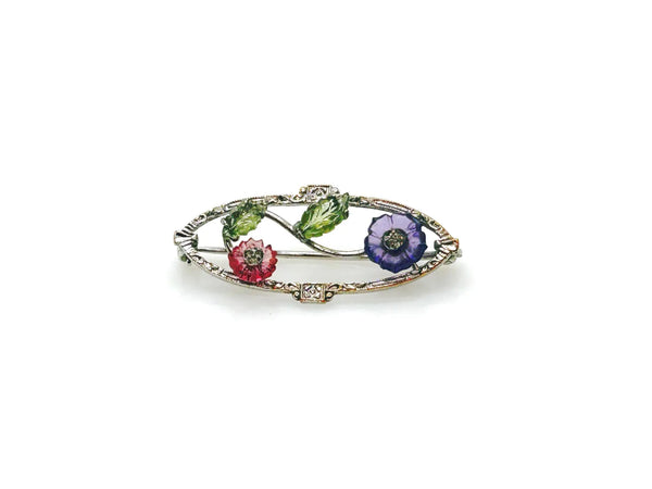 Perfect for vintage jewelry lovers: our Antique Springtime Floral Brooch provides early 20th century elegance with colorful blooms and sparkling marcasite. Shop today!