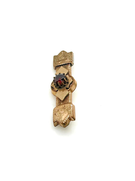 Antique Victorian Bar Brooch with Red Stone