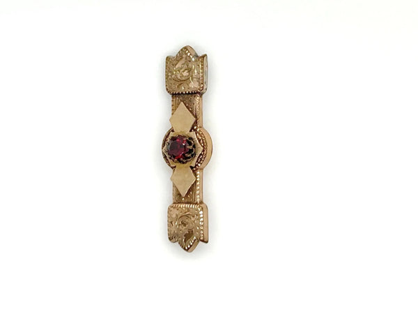 Antique Victorian Bar Brooch with Red Stone