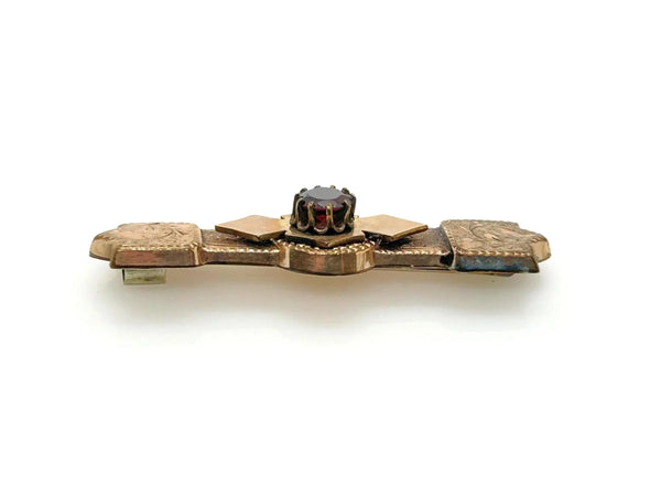 Antique Victorian Bar Brooch with Red Stone