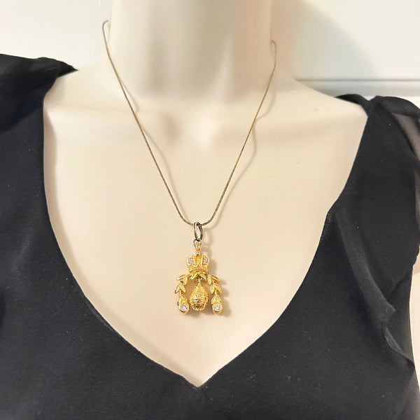 Regal Imperial Pendant with Sparkling Crown and Drops