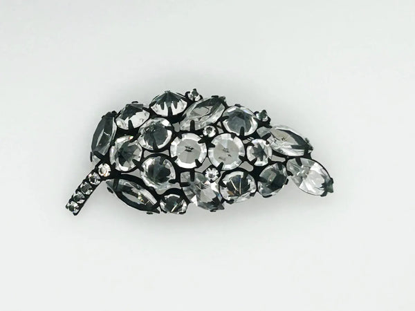 Extraordinary Vintage Inverted Crystal Leaf Japanned Pin