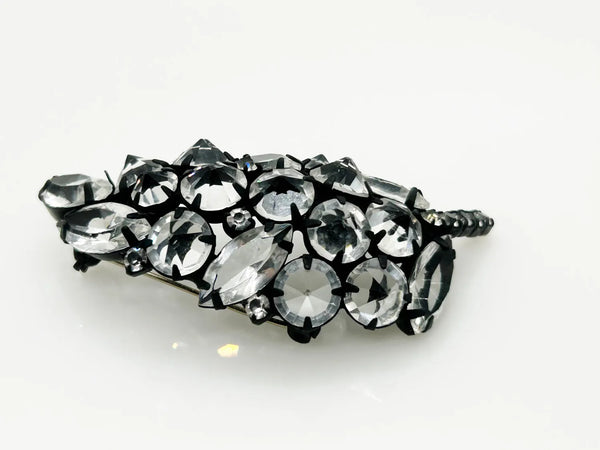 Extraordinary Vintage Inverted Crystal Leaf Japanned Pin