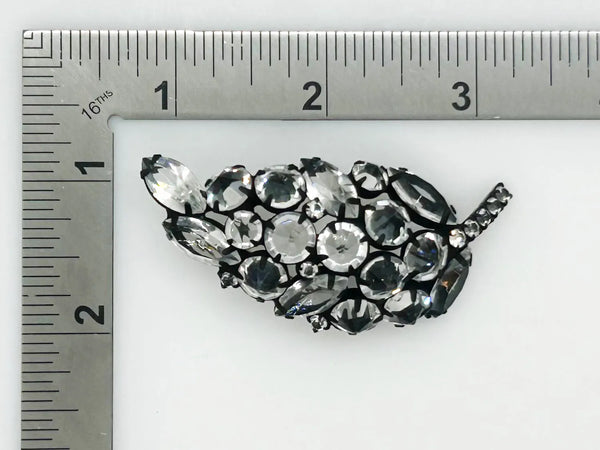 Extraordinary Vintage Inverted Crystal Leaf Japanned Pin