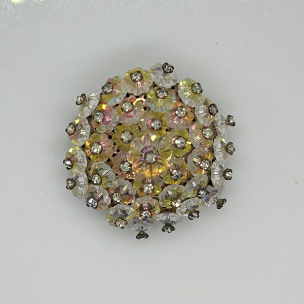 Glorious Iridescent Stones Round Vintage Brooch