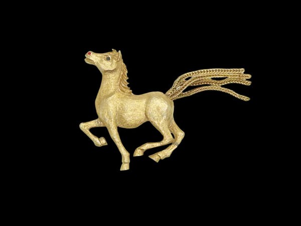 Vintage JJ Horse Brooch with Chain Tail