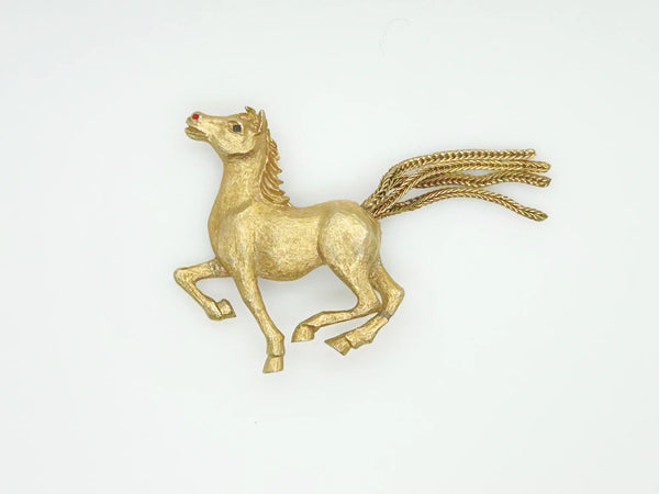 Vintage JJ Horse Brooch with Chain Tail